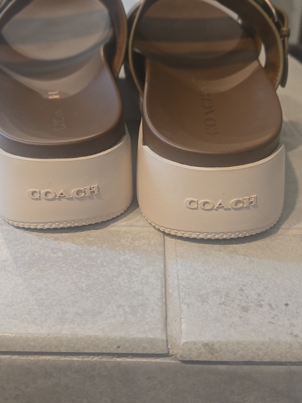 Coach Women's Brown Signature Double-Strap Slide Sandals - Picture 5 of 6